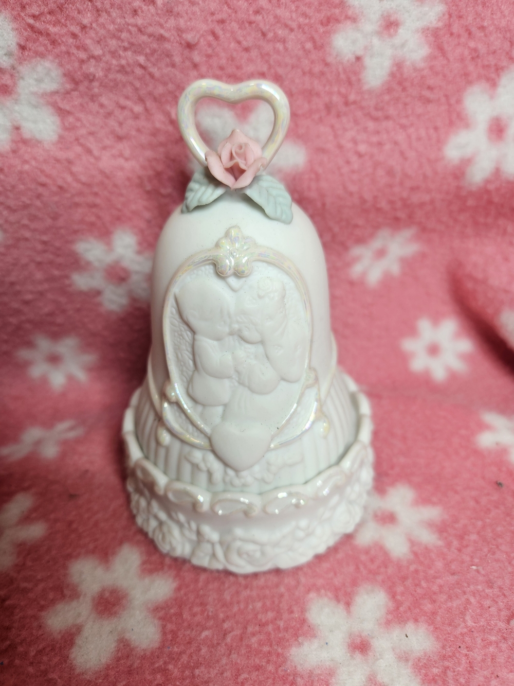 Precious Moments Pink Heart-Handled Angel Bell Figurine